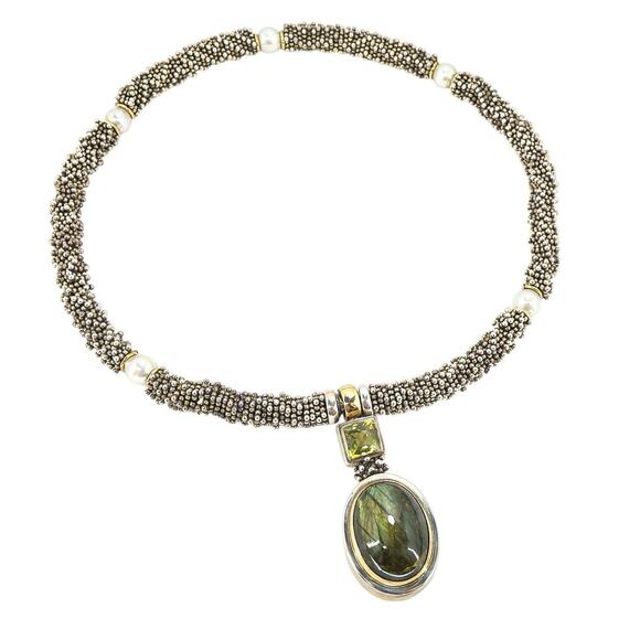 Michael Dawkins 925 Sterling Caviar Beaded Necklace Labradorite Peridot Pendant - Picture 16 of 16